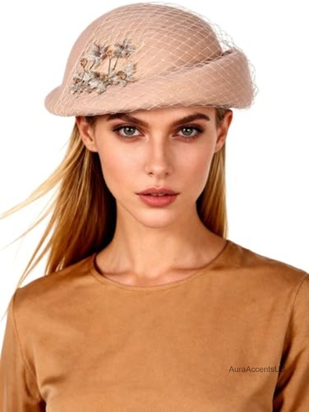 Wool Felt Beret French Vintage Millinery Hat with Flower Rhinestone